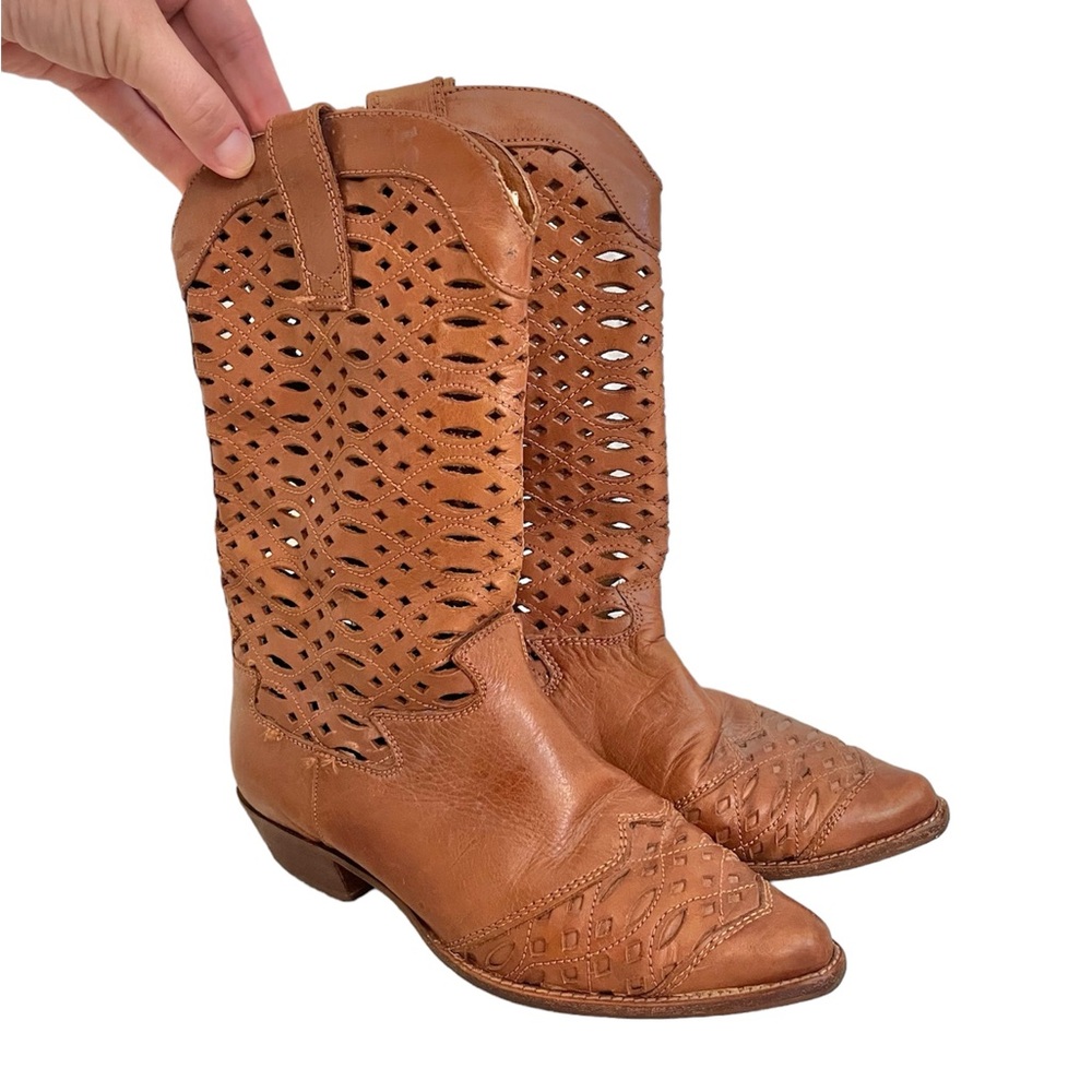 Nine West perforated/lasercut leather cowgirl boots
